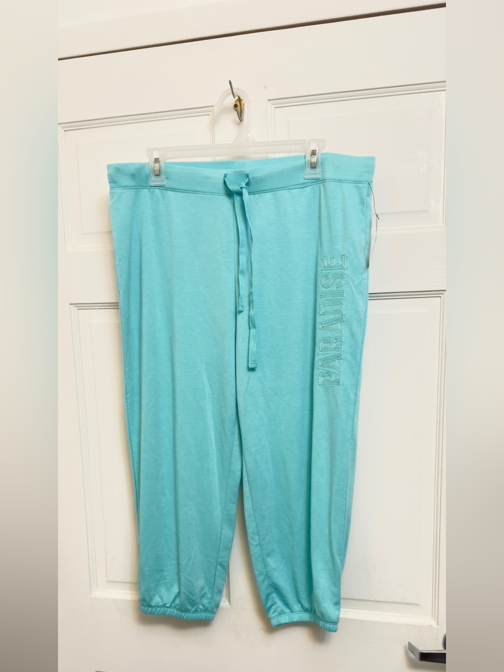 Jenni Intimates Y2K style Paradise Aqua Knit Drawstring Capri Pants in size L